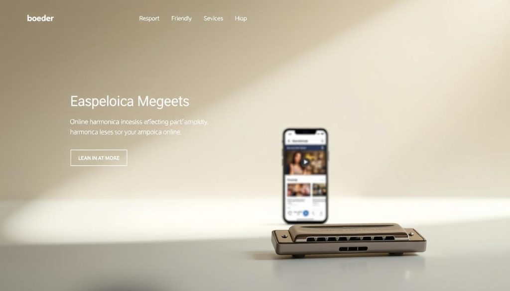 A sleek, harmonious platform interface with intuitive navigation, showcasing the versatility of online harmonica lessons. Crisp, minimalist design with clean lines and a harmonious color palette, emphasizing ease of access and seamless user experience. The foreground features a prominent "harmonica" icon, subtly hinting at the central focus of the course content. The middle ground depicts a responsive, mobile-friendly layout, highlighting the multi-device accessibility. The background suggests a serene, calming atmosphere, evoking the soothing nature of harmonica music. Soft, diffused lighting creates a warm, welcoming ambiance, inviting the viewer to explore the platform's features. The overall composition conveys a sense of simplicity, practicality, and the joy of learning harmonica online. A sleek, harmonious platform interface with intuitive navigation, showcasing the versatility of online harmonica lessons. Crisp, minimalist design with clean lines and a harmonious color palette, emphasizing ease of access and seamless user experience. The foreground features a prominent "harmonica" icon, subtly hinting at the central focus of the course content. The middle ground depicts a responsive, mobile-friendly layout, highlighting the multi-device accessibility. The background suggests a serene, calming atmosphere, evoking the soothing nature of harmonica music. Soft, diffused lighting creates a warm, welcoming ambiance, inviting the viewer to explore the platform's features. The overall composition conveys a sense of simplicity, practicality, and the joy of learning harmonica online.