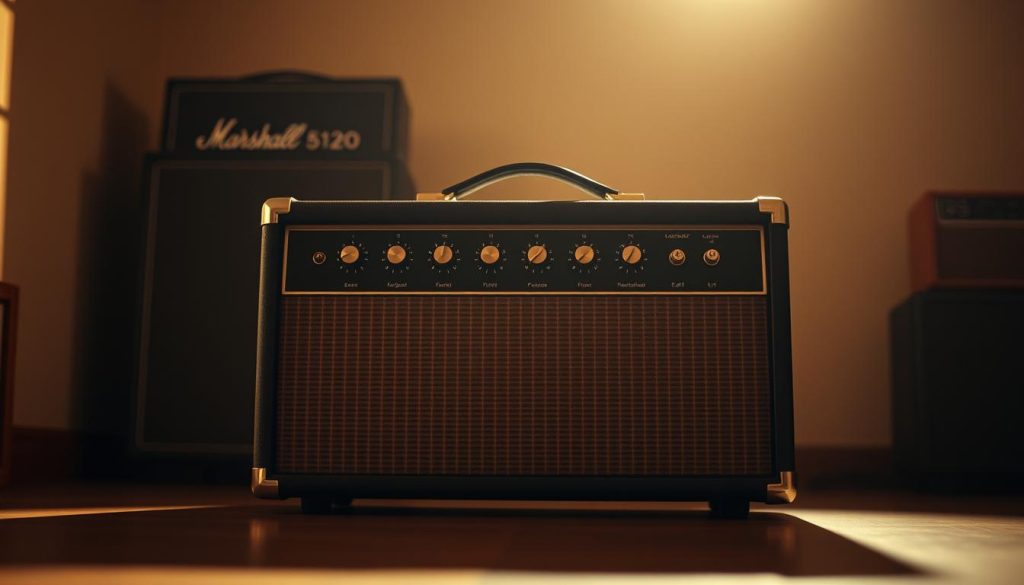 Combo 520DX vintage vacuum tube amplifier, featured in a dimly lit studio setting. The amplifier's sleek, retro-inspired design takes center stage, with its chrome-accented knobs and wooden cabinet exuding a classic, bluesy aesthetic. Soft, warm lighting casts gentle shadows, creating a cozy, intimate atmosphere ideal for capturing the essence of harmonica-driven blues music. The amplifier is positioned prominently, inviting the viewer to imagine the rich, soulful tones it would produce when paired with a harmonious instrument. The background is slightly blurred, keeping the focus on the striking details of the vintage amplifier. Combo 520DX vintage vacuum tube amplifier, featured in a dimly lit studio setting. The amplifier's sleek, retro-inspired design takes center stage, with its chrome-accented knobs and wooden cabinet exuding a classic, bluesy aesthetic. Soft, warm lighting casts gentle shadows, creating a cozy, intimate atmosphere ideal for capturing the essence of harmonica-driven blues music. The amplifier is positioned prominently, inviting the viewer to imagine the rich, soulful tones it would produce when paired with a harmonious instrument. The background is slightly blurred, keeping the focus on the striking details of the vintage amplifier.