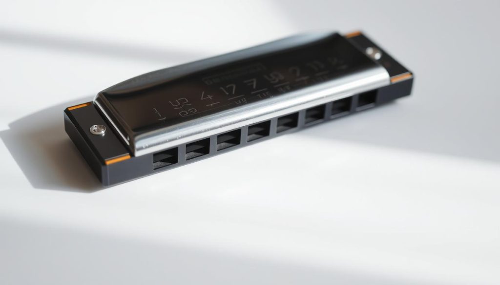 A high-quality, ergonomically designed harmonica resting on a plain white surface, illuminated by soft, diffused natural lighting. The harmonica's contours gently curve to fit the player's mouth, with a smooth, polished surface and comfortable thumb rests. The instrument's reeds and internal mechanisms are visible, showcasing its intricate construction and attention to detail. The overall composition highlights the harmonica's harmonious blend of form and function, embodying the essence of a well-crafted musical tool designed for effortless playability and enjoyment. A high-quality, ergonomically designed harmonica resting on a plain white surface, illuminated by soft, diffused natural lighting. The harmonica's contours gently curve to fit the player's mouth, with a smooth, polished surface and comfortable thumb rests. The instrument's reeds and internal mechanisms are visible, showcasing its intricate construction and attention to detail. The overall composition highlights the harmonica's harmonious blend of form and function, embodying the essence of a well-crafted musical tool designed for effortless playability and enjoyment.