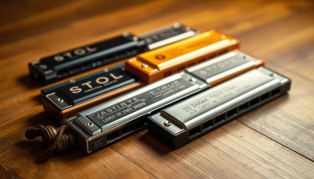 A meticulously arranged still life capturing a collection of harmonicas in various tonal shades. The harmonicas are displayed on a warm-toned wooden surface, creating a cozy and inviting atmosphere. The lighting is soft and diffused, accentuating the intricate details and textures of the instruments. The harmonicas are arranged in a visually appealing manner, with a range of colors and sizes, suggesting the versatility and diversity of these musical tools. The image conveys a sense of craftsmanship and attention to detail, reflecting the importance of these harmonicas in the world of music. A meticulously arranged still life capturing a collection of harmonicas in various tonal shades. The harmonicas are displayed on a warm-toned wooden surface, creating a cozy and inviting atmosphere. The lighting is soft and diffused, accentuating the intricate details and textures of the instruments. The harmonicas are arranged in a visually appealing manner, with a range of colors and sizes, suggesting the versatility and diversity of these musical tools. The image conveys a sense of craftsmanship and attention to detail, reflecting the importance of these harmonicas in the world of music.